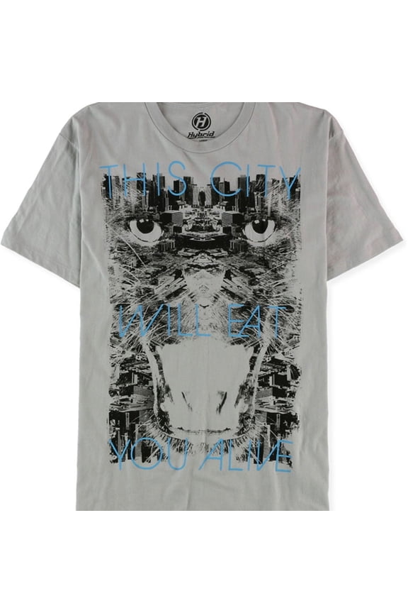 Hybrid Mens This City Will Eat You Alive Graphic T-Shirt, Grey, Large
