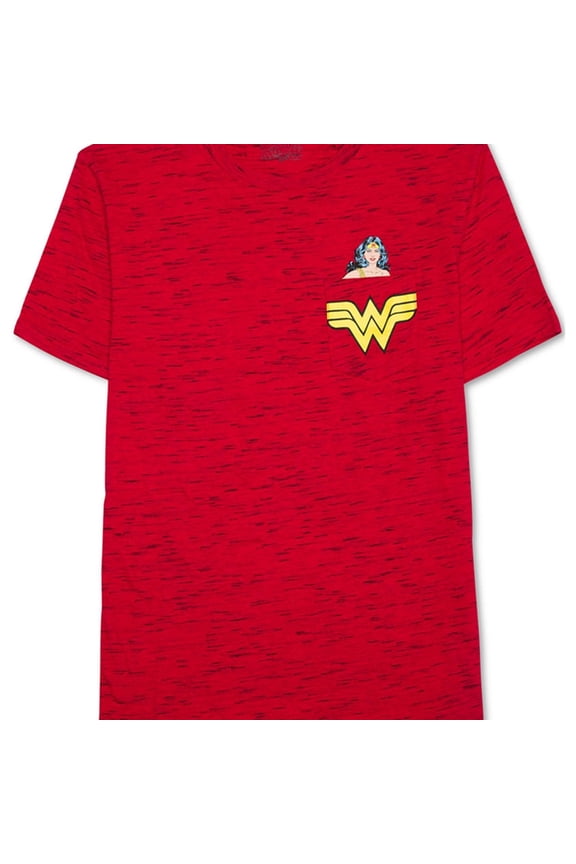 Hybrid Mens Wonder Woman Pocket Graphic T-Shirt, Red, Small