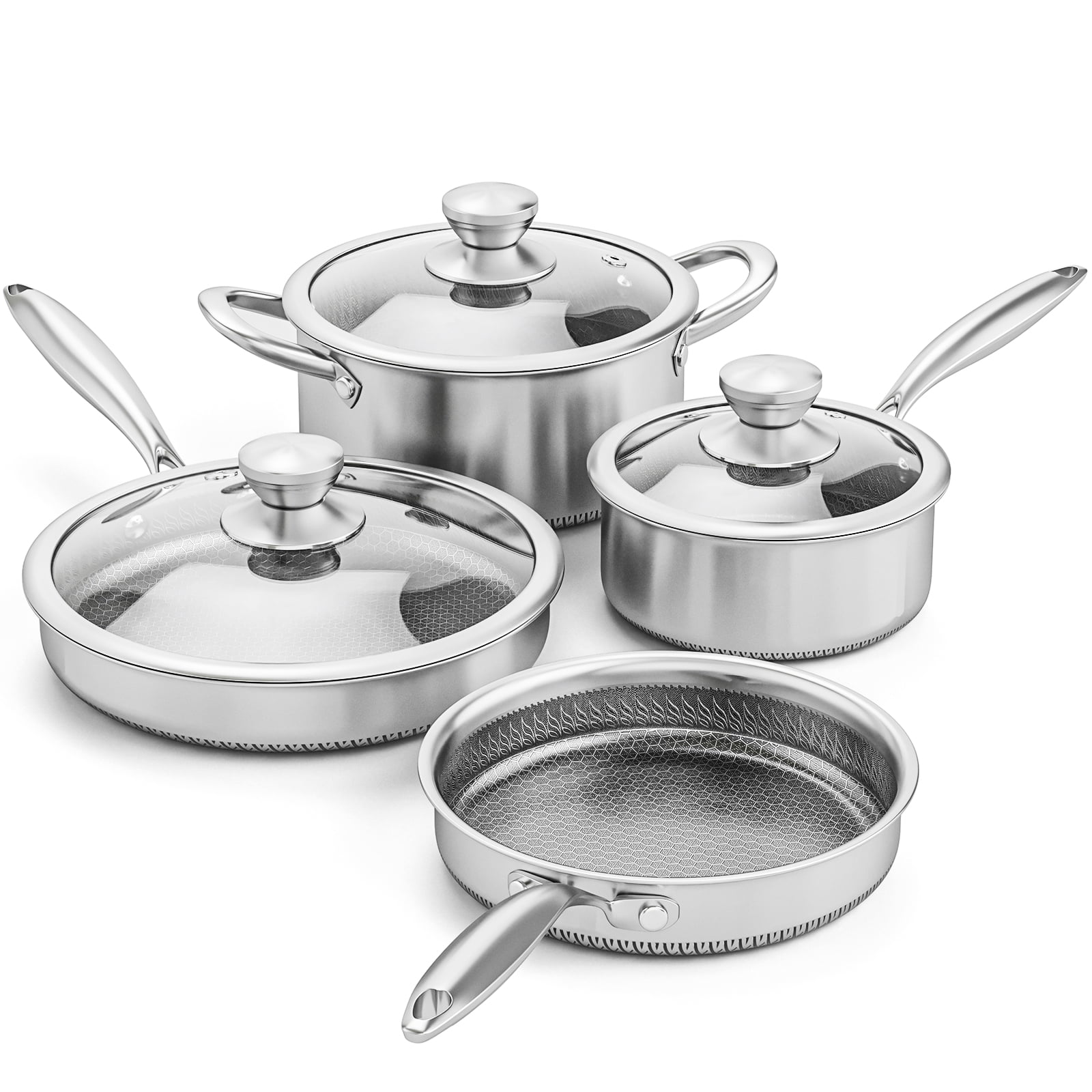 Hybrid Nonstick Stainless Steel Pots and Pans Set, Suitable for All ...