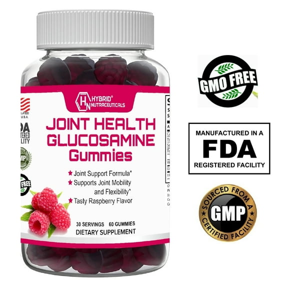 Hybrid Nutraceuticals Joint Health Glucosamine Gummies with Vitamin E - Joint Mobility & Flexibility Support Supplement, Raspberry Flavor - 60 Gummies