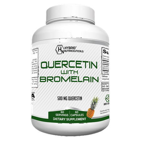 Hybrid Nutraceuticals Quercetin 500mg with Bromelain - Advanced Immunity Support, Healthy Heart, Joint & Respiratory System, Non-GMO - 60 Capsules