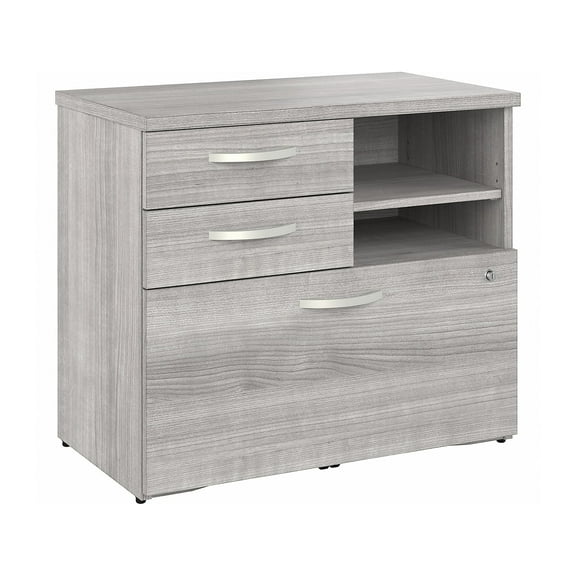 Hybrid Office Storage Cabinet with Drawers in Platinum Gray - Engineered Wood