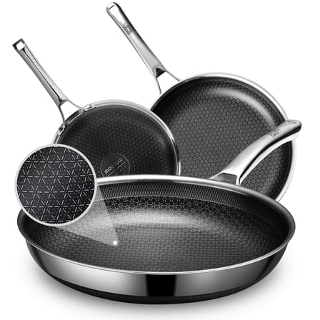 Hybrid Pans Set Nonstick 3 Piece, 8&10&12 Inch Nonstick Frying Pans Set, Dishwasher Induction Oven Broiler Safe Stainless Steel Skillet