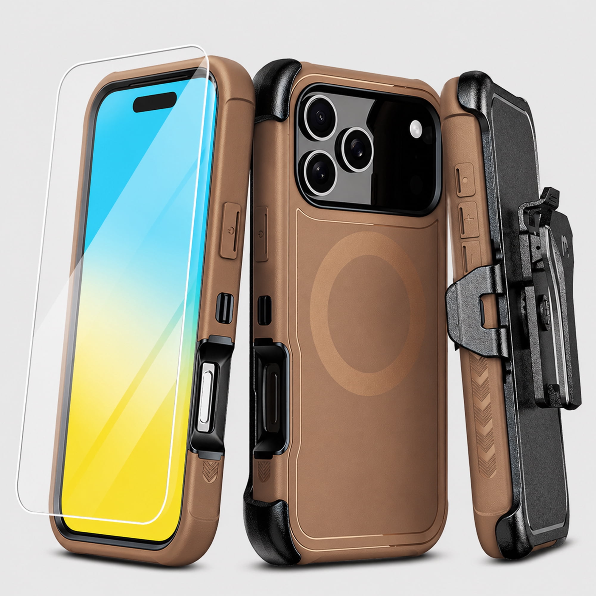 Hybrid Rugged Case with Detachable Belt Clip Holster and Tempered Glass Screen Protector, Magnetic Charging-Compatible, Gray, Compatible with iPhone 17 Pro Max
