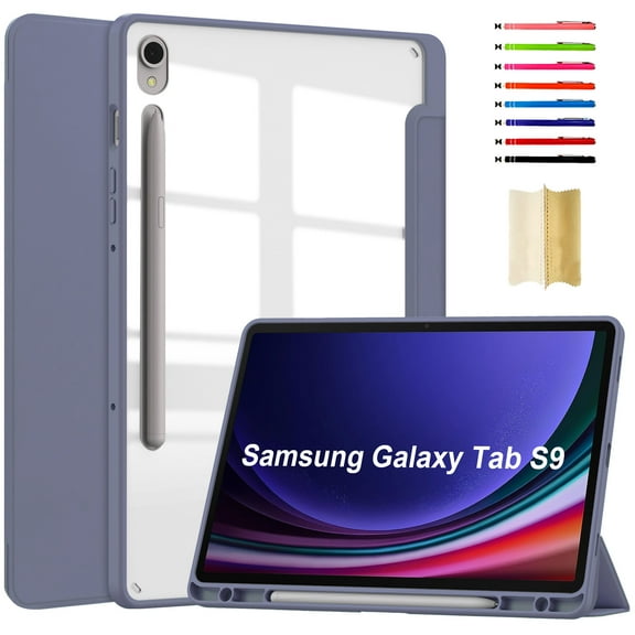 Hybrid Slim Case for Samsung Galaxy Tab S9 11.0" 2023 - [Built-in S Pen Holder] Shockproof Cover Clear Transparent Back Shell, Auto Wake/Sleep for Samsung Galaxy Tab S9 11.0" 2023, Lavender