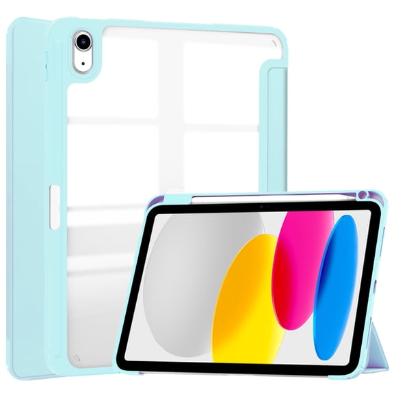Hybrid Slim Case for iPad mini 6th Gen 8.3" 2021 - [Built-in Pencil Holder] Shockproof Cover Clear Transparent Back Shell, Auto Wake/Sleep for iPad mini 7th Gen 2024 (A17 Pro), Light Blue