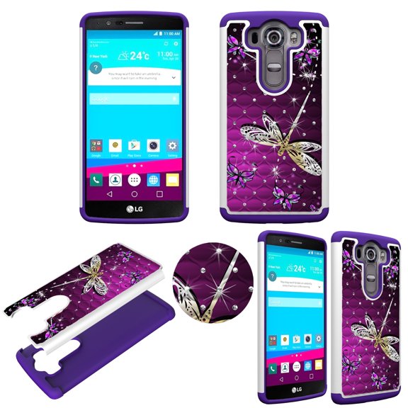 Hybrid Sparkly Butterfly Crystal Diamond for LG V10 VS990 Ultra Shock Proof Lightweight Case Drop Protective  TPU+PC Bling Case Shock Absorb Enhanced Bumper Dual Layer Designer Rhineston Shield