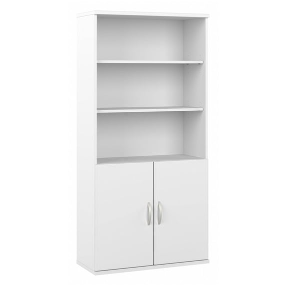 Hybrid Tall 5 Shelf Bookcase with Doors in White - Engineered Wood