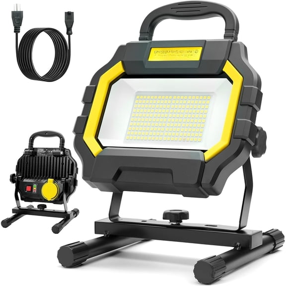 Hybrid Work Light 50W, Bright 6000LM Dual-Power Work Light, Corded and Work Light 4000mAh with Cord for Construction, Garage, Workshop,