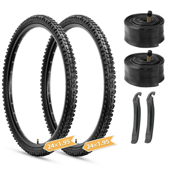 Hycline Mountain Bike Tires Set: 2-Pack 20/24/26x1.95 Inch Folding Replacement High-Density Bicycle Tires and Pair Inner Tubes with Tire Levers Compatible with MTB Off-Road Bike