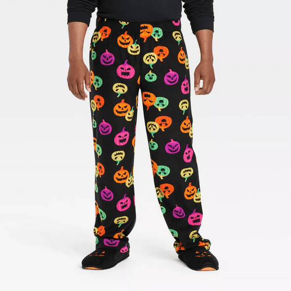 Hyde & EEK! Boutique Men's Pumpkin Print Halloween Matching Family Pajama Pants - Black, L