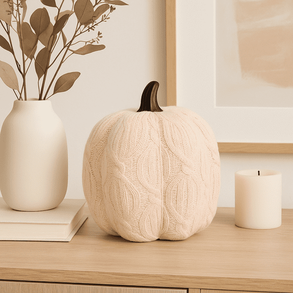 Hyde & Eek! Cable Knit Decorative Pumpkin 5.75" Light Pink Fall Halloween
