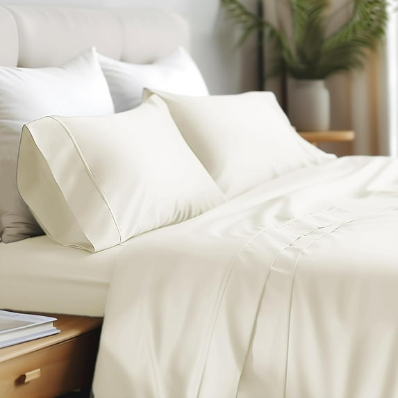 Hyde Lane 900 Thread Count Cotton Rich King Size Bed Sheets - Luxuriously Soft Sateen Weave, Alpha Cotton® - Durable, Breathable & Comfort, Deep Pocket 16 Inches, 4-Piece Bedding Set (King, Ivory)