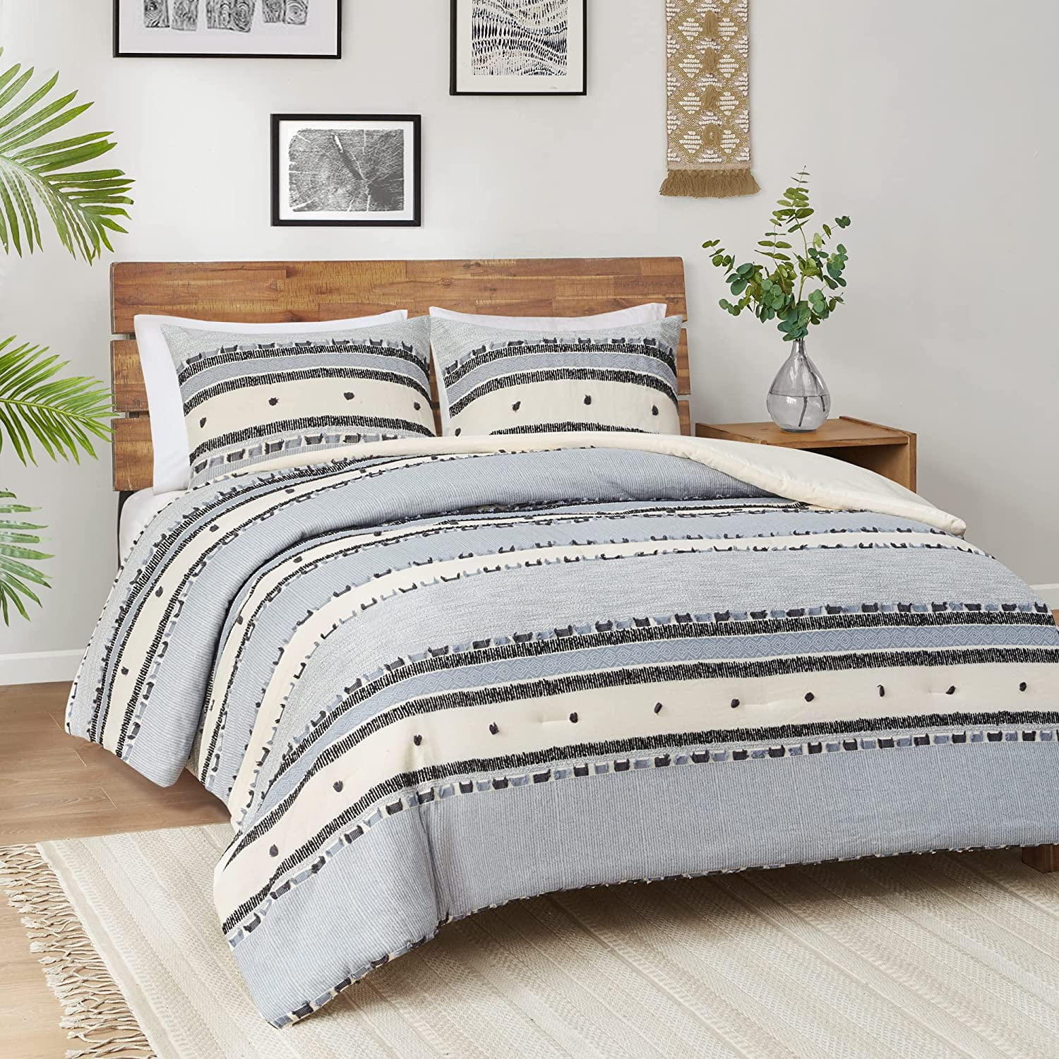 Dusty Blue Cotton King Comforter Set with Shams