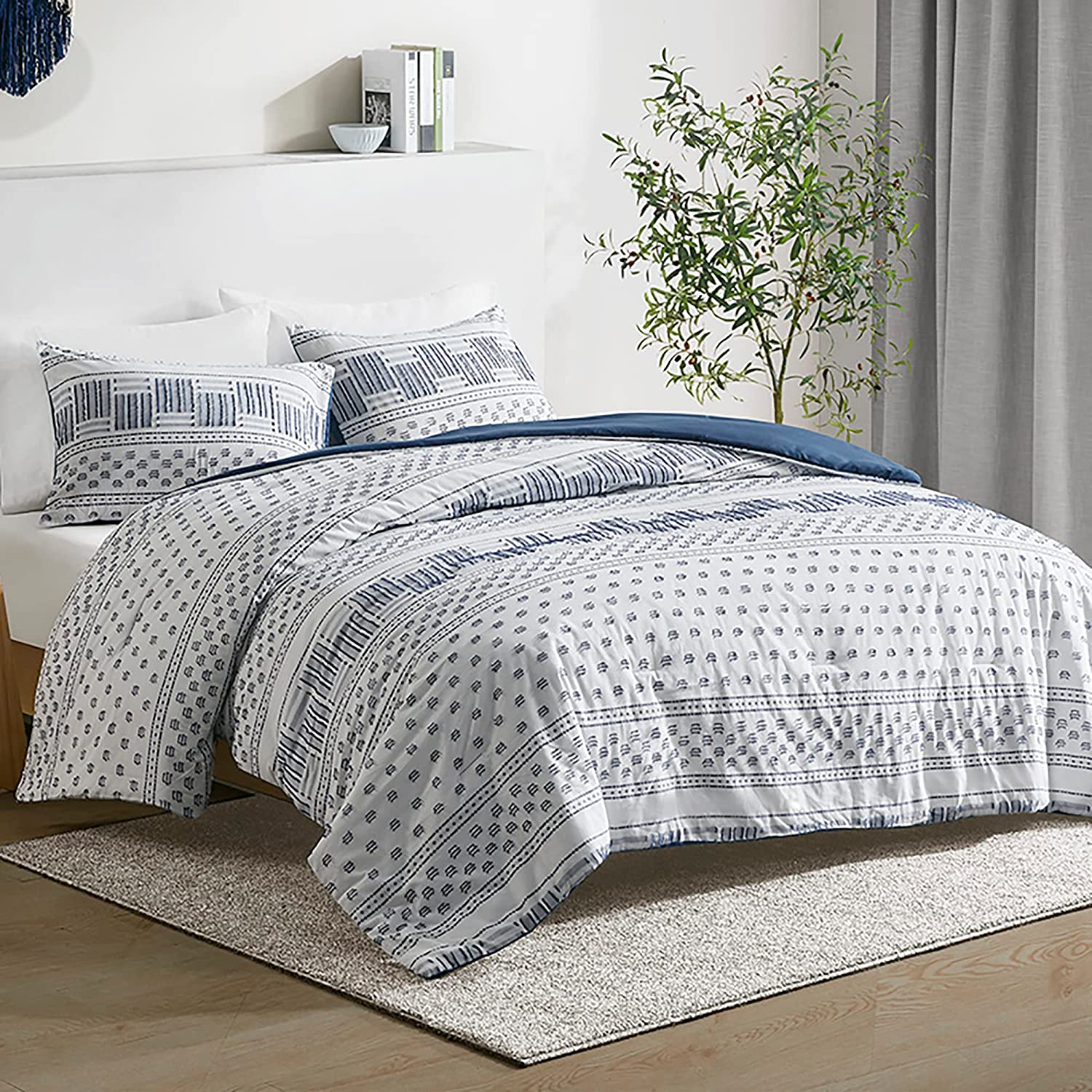 Hyde Lane Farmhouse Bedding Comforter Sets King Ivory Boho Bed Set