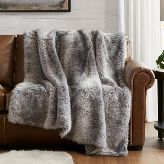 Hyde Lane Faux Fur Throw Blanket - Ultra Long Pile, Luxury Fluffy Chinchilla Gray Fur Blankets, Fuzzy Plush & Soft Throws for Sofa Couch, Gift for Women, 50x60