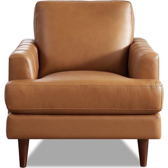 Hydeline Cassia Top Grain Leather Armchair Cognac Brown with Tapered Legs Feather Down Memory Foam and Springs Seating