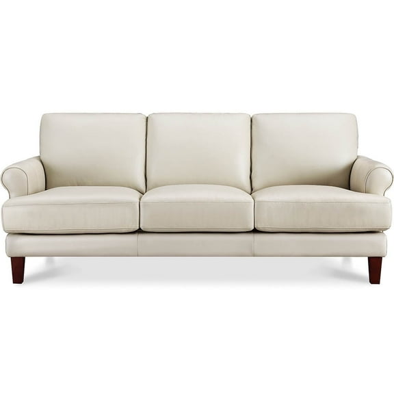 Hydeline Dawn Top Grain Leather Sofa, 3-Seater, Vanilla White with Tapered Legs. Feather down, Memory Foam and Springs Seating
