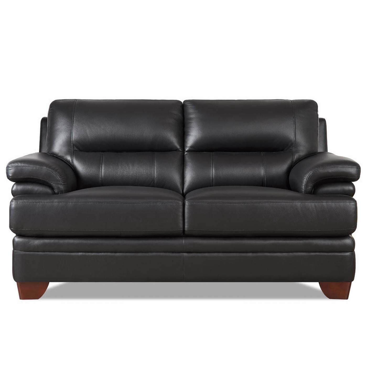Hydeline Luxor Top Grain Leather Loveseat Black with Tapered Legs Memory Foam and Springs Seating