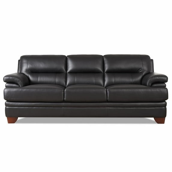 Hydeline Luxor Top Grain Leather Sofa 3-Seater Black with Tapered Legs Memory Foam and Springs Seating