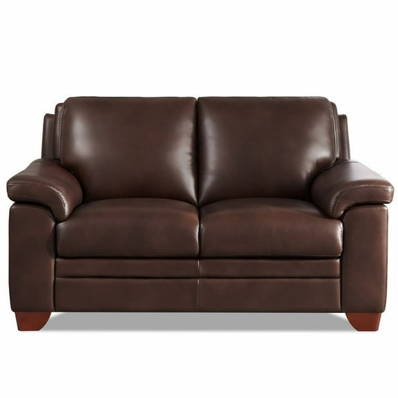 Hydeline Magnum Top Grain Leather Loveseat Chestnut Brown with Tapered Legs Memory Foam and Springs Seating