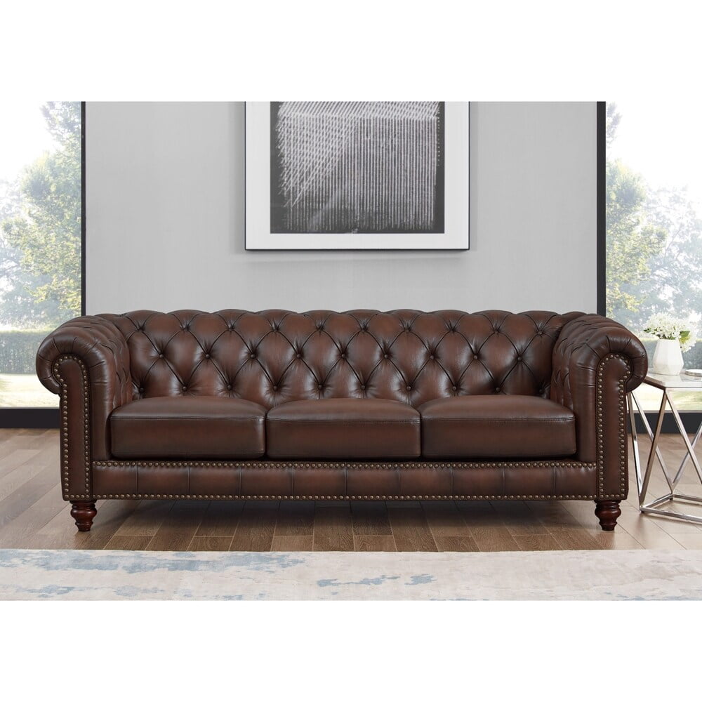 Hydeline USA Hydeline Alton Bay Top Grain Leather Chesterfield Sofa