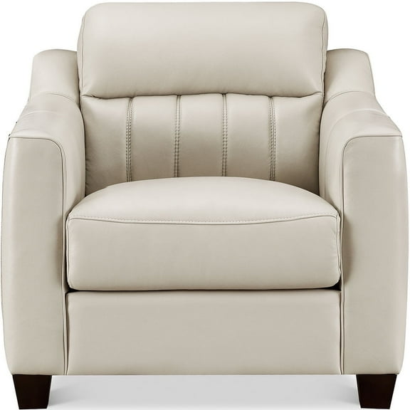 Hydeline Uptown Top Grain Leather Armchair Vanilla White with Tapered Legs Feather Down Memory Foam and Springs Seating