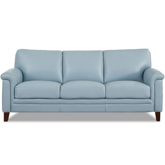 Hydeline Westcott Top Grain Leather Sofa 3-Seater Spa Blue with Tapered Legs Memory Foam and Springs Seating