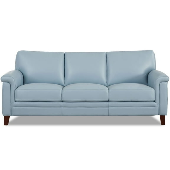 Hydeline Westcott Top Grain Leather Sofa 3-Seater Spa Blue with Tapered Legs Memory Foam and Springs Seating