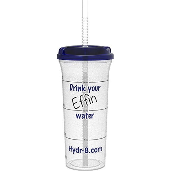 "Drink your Effin Water" Blue and Black Hydr-8 32oz Time Marked Water Bottle