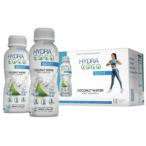 Hydra Coco Sport Original -100% Pure Coconut Water Drink w/Vitamins | Best Natural Sports Drink with Electrolytes to Hydrate | Energy & Recovery | Gluten Free & Non GMO