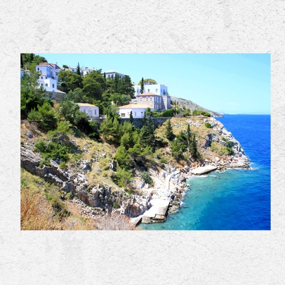 Hydra Island Avlaki Kamini Swimming Platform, Perfect Mediterranean Waters, Leonard Cohen Home Art Print #48, Unframed Canvas Size 8x12