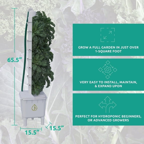 Hydra Tower Vertical Hydroponic Garden System by Hydra Unlimited, 1-Step Seed to Harvest Indoor/Outdoor Growing System, 16-32 Plants