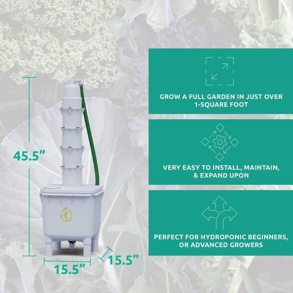 Hydra Tower Vertical Hydroponic Garden System by Hydra Unlimited, 1-Step Seed to Harvest Indoor/Outdoor Growing System, 16-32 Plants