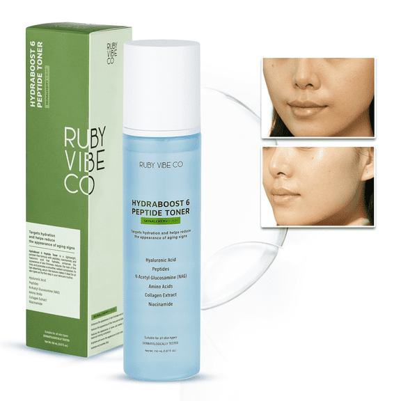 RUBY VIBE CO HydraBoost 6 Peptide Toner, Hydrating Face Toner with Niacinamide & Hyaluronic Acid, Lightweight Facial Toner for All Skin Types, 4.73 fl oz