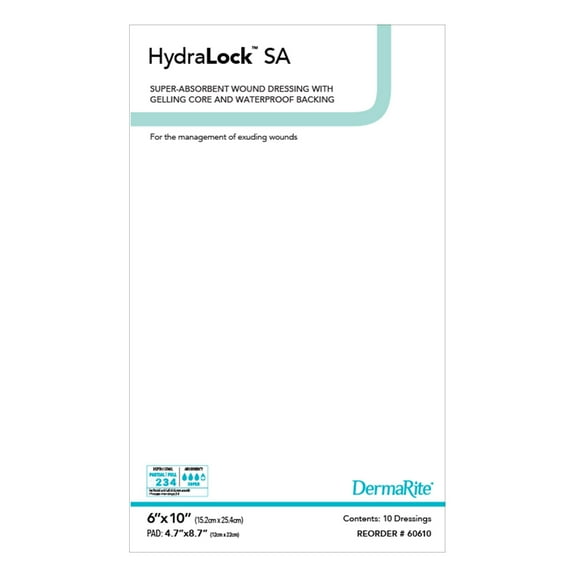 HydraLock SA Super Absorbent Dressing Blue / White 6 x 10" Sterile 60610, 10 Ct