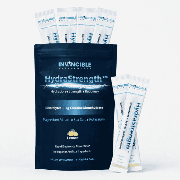 Invincible Supplements HydraStrength Creatine Electrolyte Drink Mix, Lemon, 10 Stick Packs