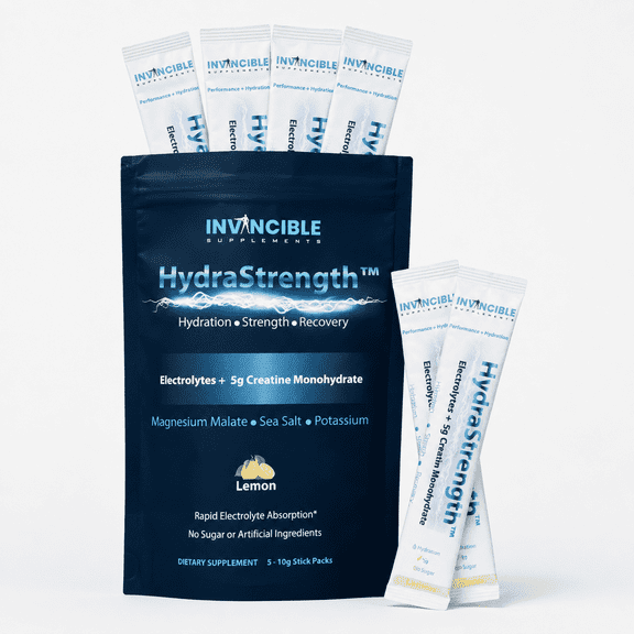 HydraStrength Creatine + Electrolyte Stick Packs  5g Creatine Monohydrate + Hydration Support  Lemon  10 Count