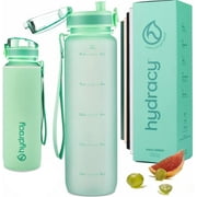 Hydracy 32 oz Sports Water Bottle with Time Marker - Leakproof Gym Bottle with Chug Lid & Fruit Infusion Strainer - Reusable BPA-Free Bottle with No Sweat Sleeve