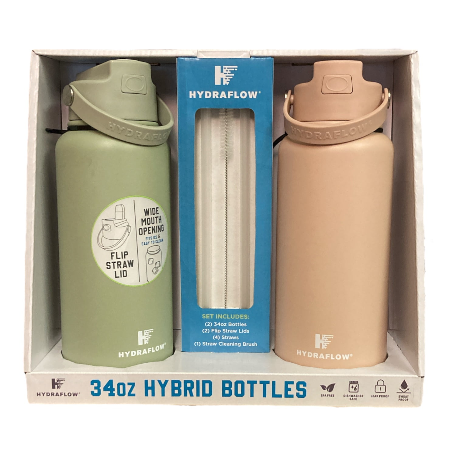 Hydraflow Insulated 34oz. Metal Water Bottle with FlipTop Straw Lid