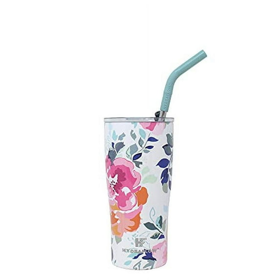 Hydraflow Capri - 20oz Tumbler with Straw - Triple Wall Vacuum Insulated Tumbler - Insulated Smoothie Cup - Stainless Steel Tumbler - Reusable Tumbler with Lid - (20oz, LOTUS BLOSSOMS)