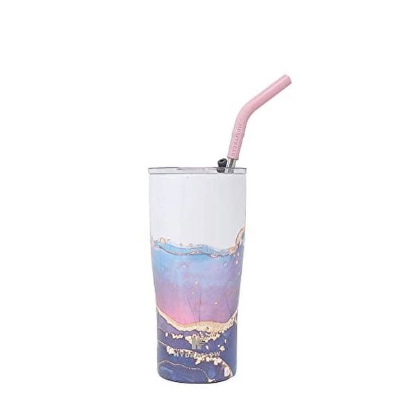 Hydraflow Capri - 20oz Tumbler with Straw - Triple Wall Vacuum Insulated Tumbler - Insulated Smoothie Cup - Stainless Steel Tumbler - Reusable Tumbler with Lid - (Angel Quartz)