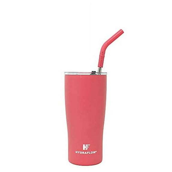 Hydraflow Capri - 20oz Tumbler with Straw - Triple Wall Vacuum Insulated Tumbler - Insulated Smoothie Cup - Stainless Steel Tumbler - Reusable Tumbler with Lid - (Coral)
