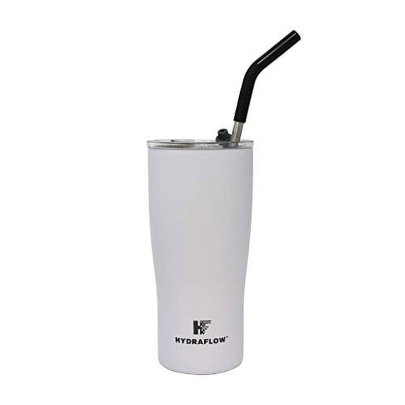 Hydraflow Capri - 30oz Tumbler with Straw - Triple Wall Vacuum Insulated Tumbler - Insulated Smoothie Cup - Stainless Steel Tumbler - Reusable Tumbler with Lid - (Powder White)