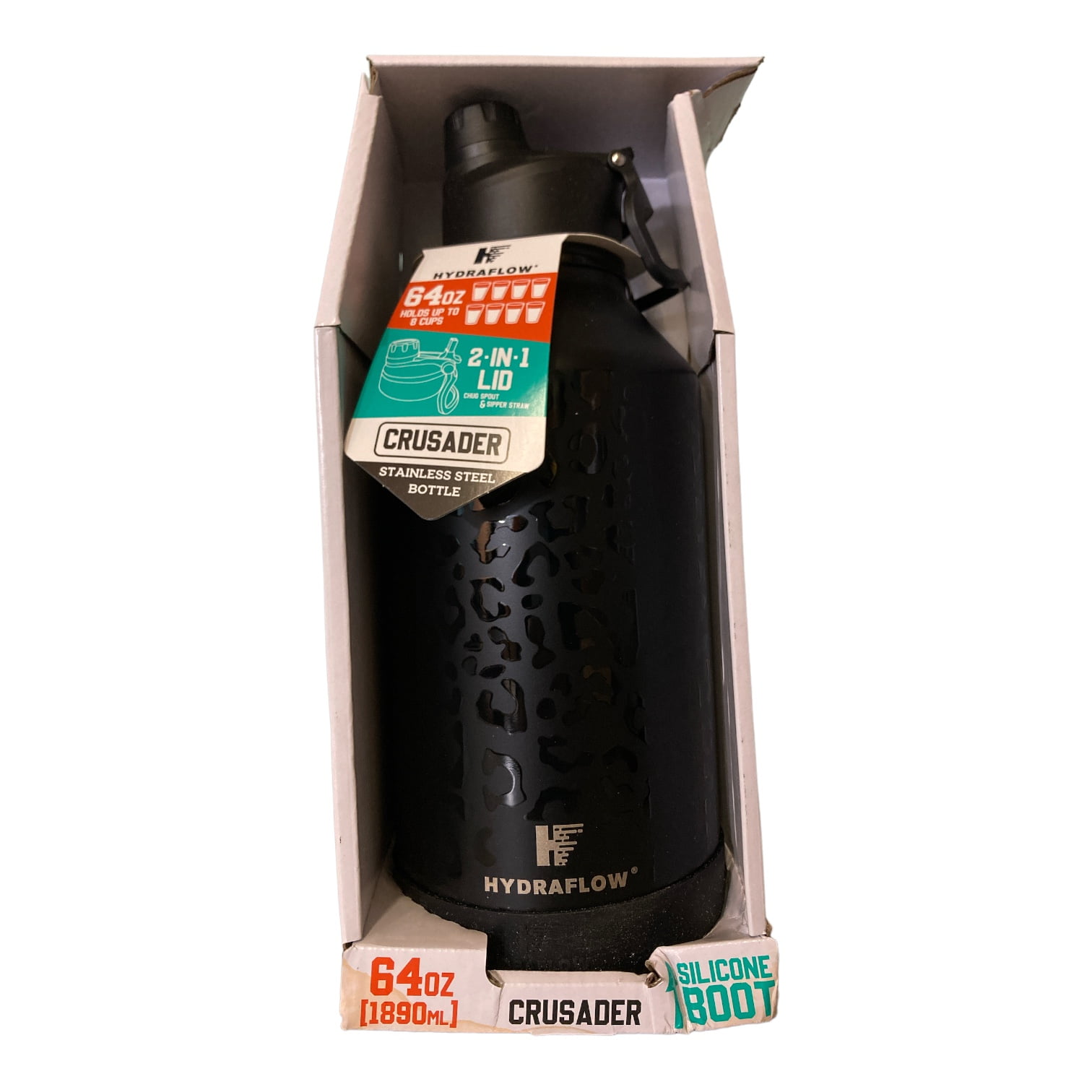 Hydraflow 64Oz Stainless Steel Crusader Bottle, Black Leopard