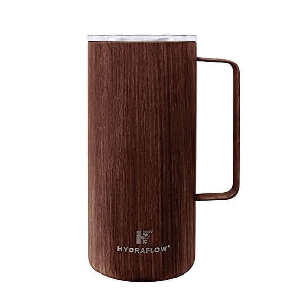 Hydraflow Parker - 25oz - Triple Wall Vacuum Insulated Mug - Stainless Steel Coffee Mug with Slide Top Lid - Insulated Coffee Mug for Commuting, Outdoors, Camping - Walnut Wood
