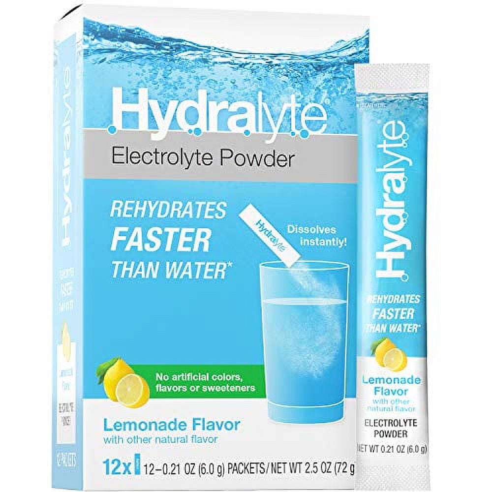 Hydralyte Electrolyte Powder, All Natural Hydration, Instant Dissolve Sticks, Lemonade, 12 Count