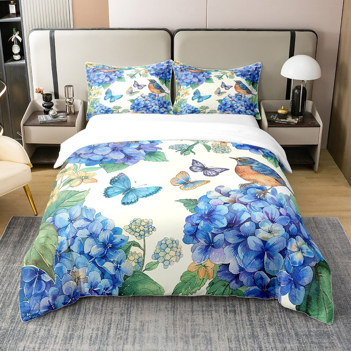 Hydrangea 100% Natural Cotton Comforter Cover For Kids Teens Girls,Blue ...