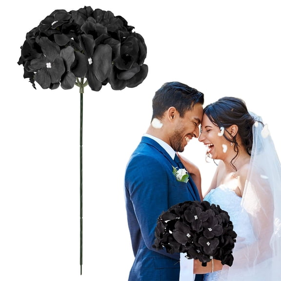Hydrangea Artificial Flowers, 10 Pcs Faux Hydrangea Flowers Heads, Realistic Fake Hydrangea Flowers with Stems, for Wedding Home Table Centerpieces Baby Shower Decoration, Black
