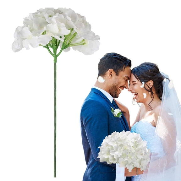 Hydrangea Artificial Flowers, 10 Pcs Faux Hydrangea Flowers Heads, Realistic Fake Hydrangea Flowers with Stems, for Wedding Home Table Centerpieces Baby Shower Decoration, White